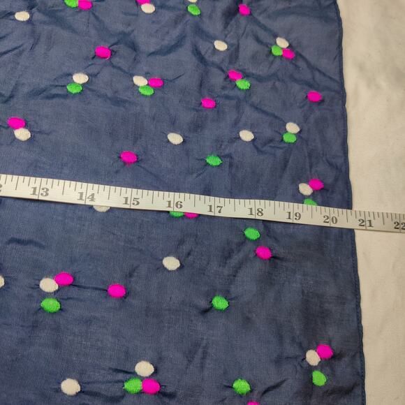 J. Crew Cotton Silk Twee Polka Dot Embroidered Navy Blue Preppy Square Scarf - Picture 7 of 7